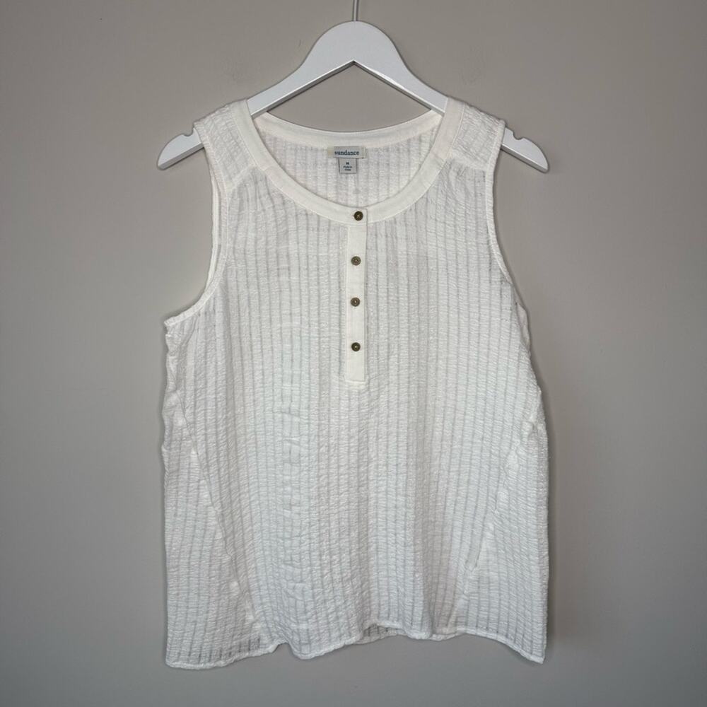 Sundance | Gauzy Cotton Button Sleeveless Shirt Size Medium White